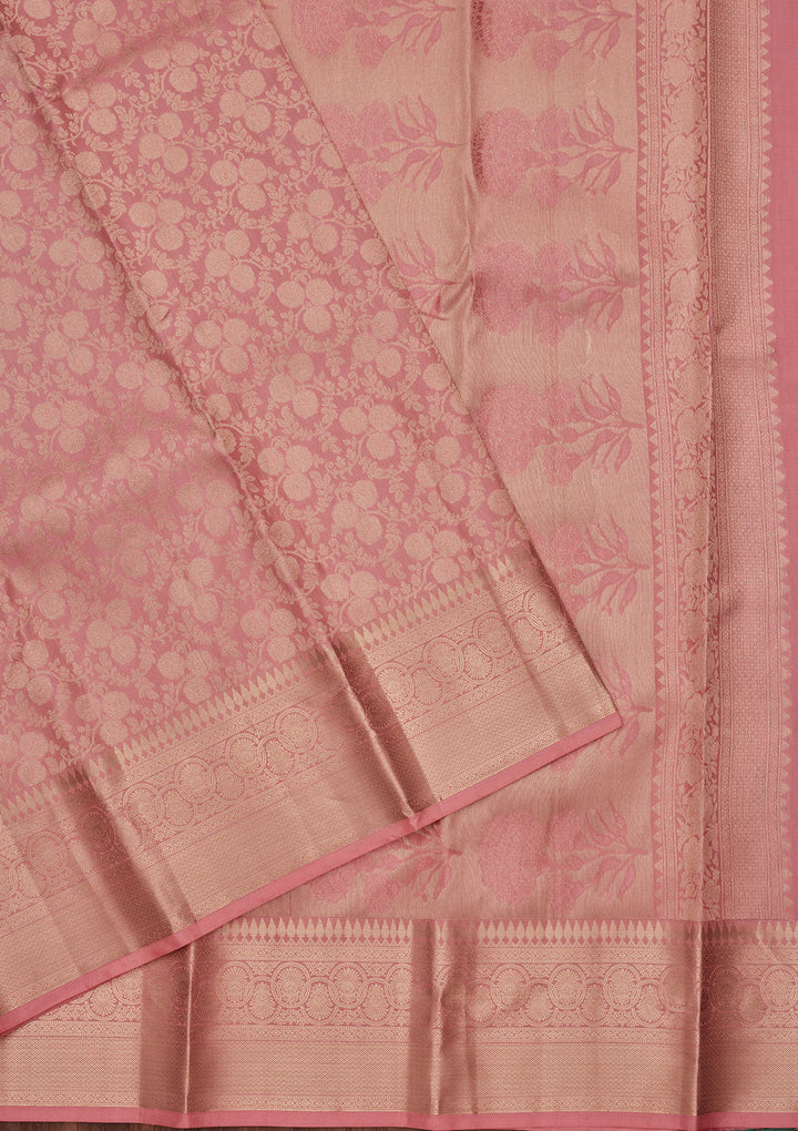 Onion Pink Silk Jaal Saree With Matching Blouse Piece