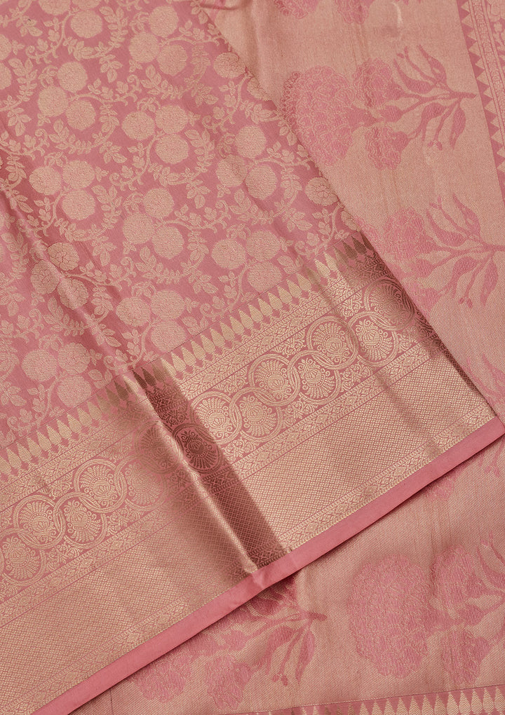 Onion Pink Silk Jaal Saree With Matching Blouse Piece