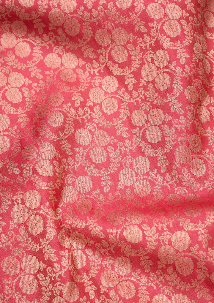 Pink Pure Silk Jaal Zariwork Saree With Matching Blouse Piece