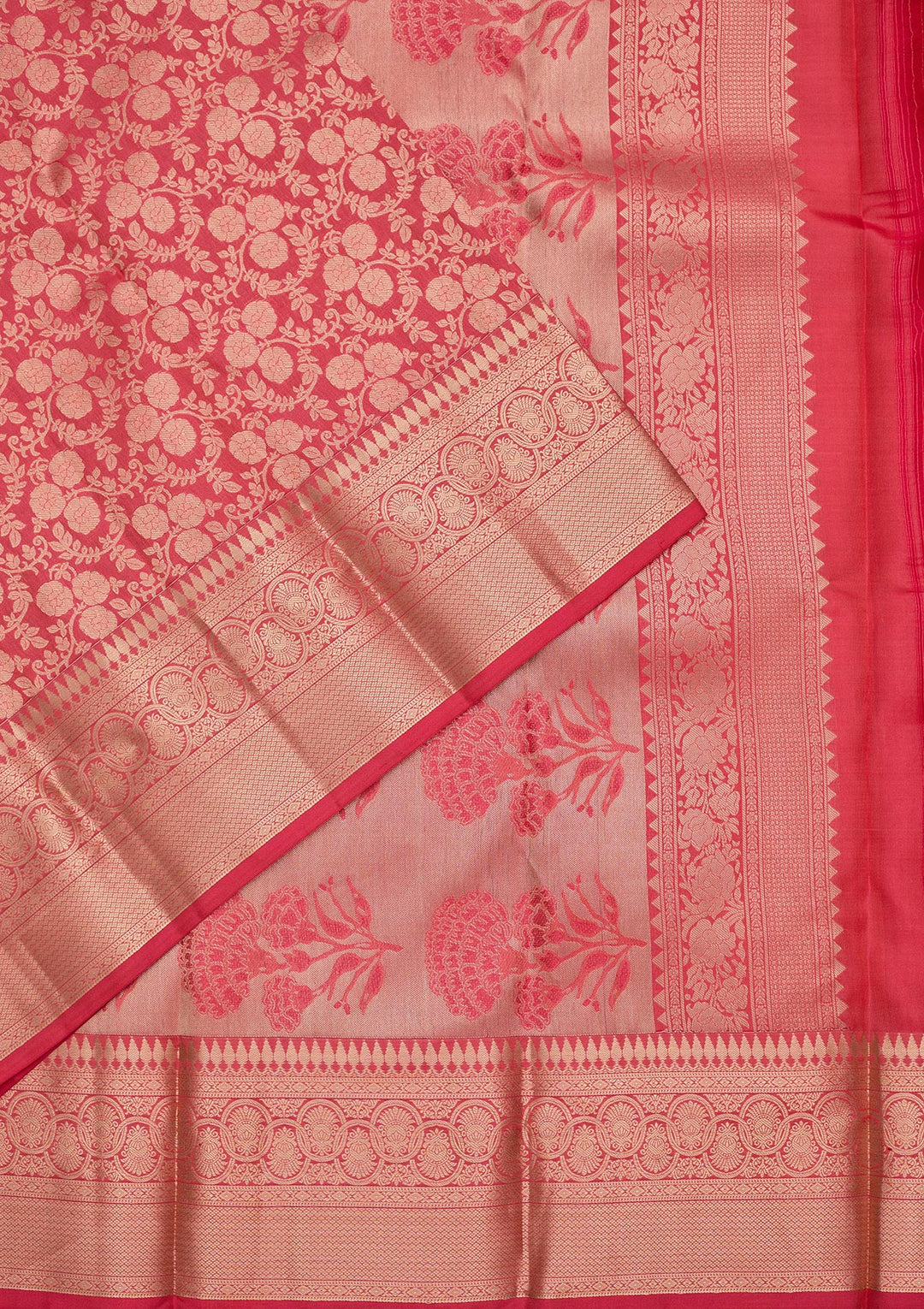 Pink Pure Silk Jaal Zariwork Saree With Matching Blouse Piece