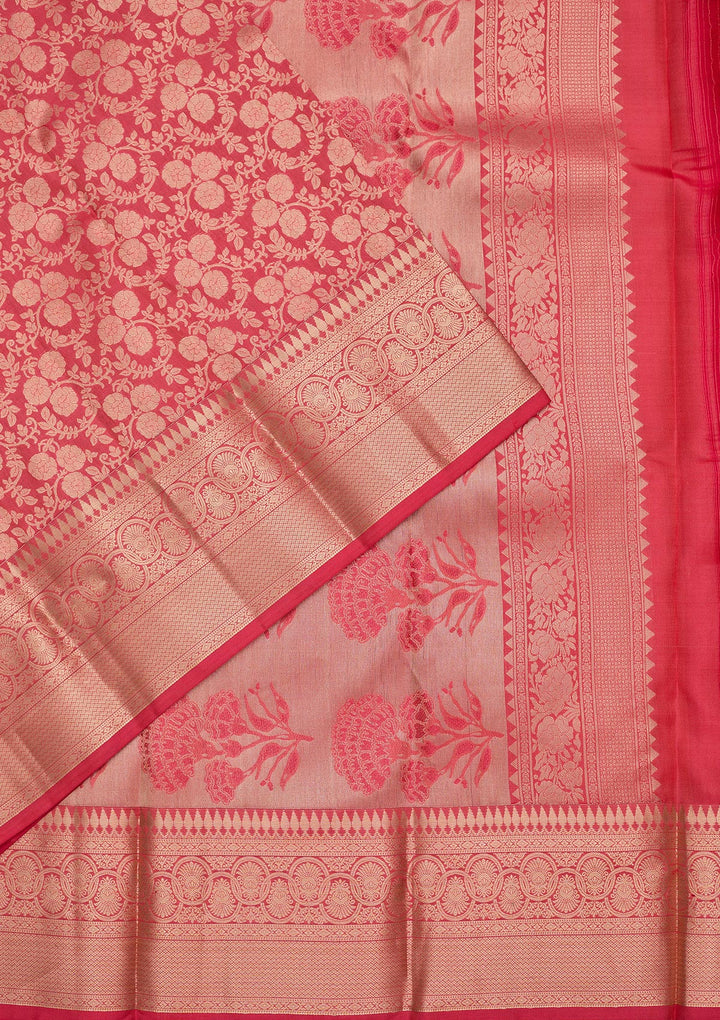 Pink Pure Silk Jaal Zariwork Saree With Matching Blouse Piece