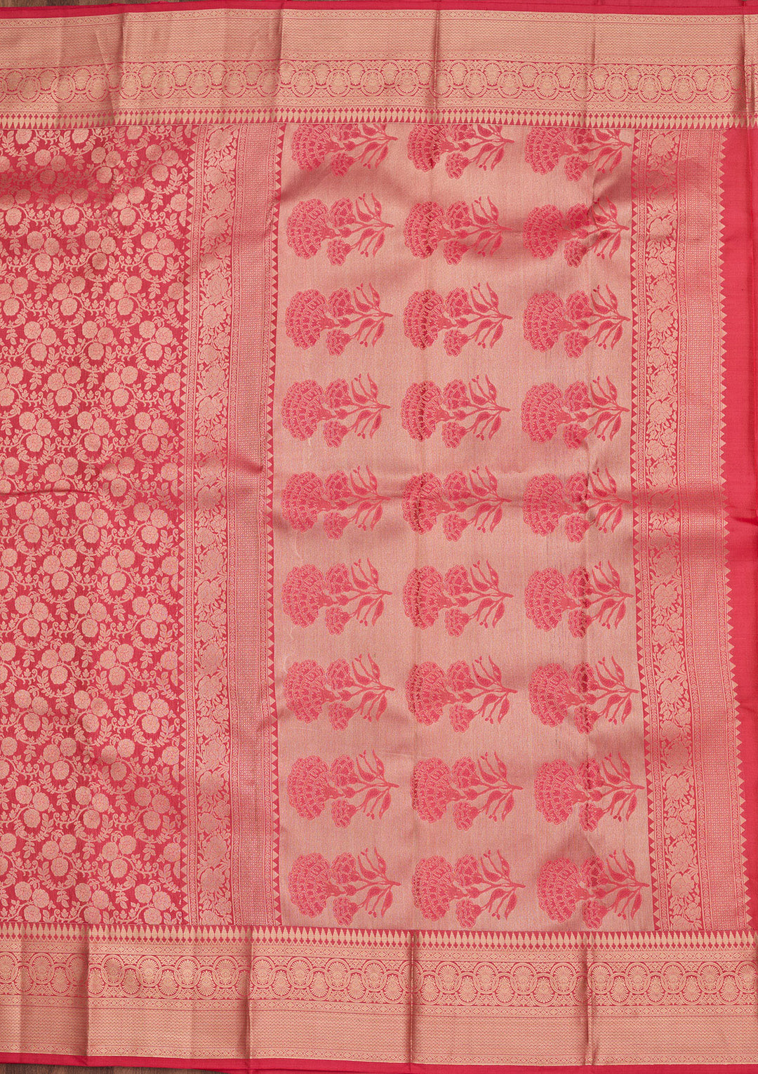 Pink Pure Silk Jaal Zariwork Saree With Matching Blouse Piece