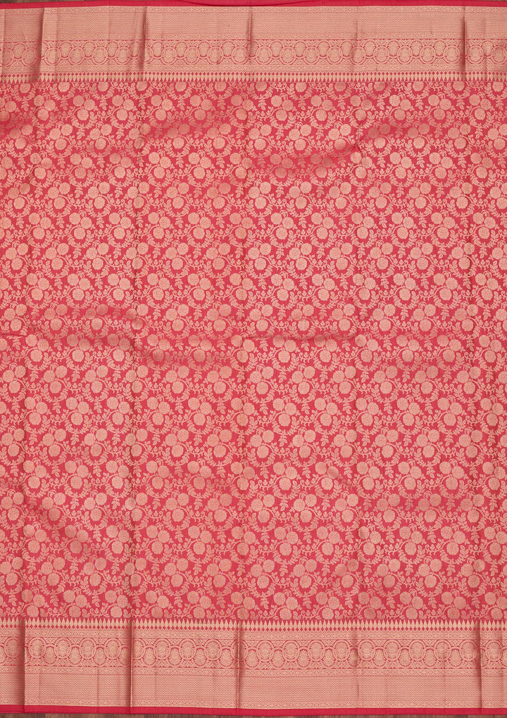 Pink Pure Silk Jaal Zariwork Saree With Matching Blouse Piece