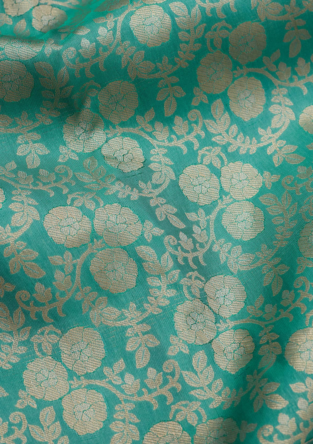 Sea Green Pure Silk Jaal Zariwork Saree With Matching Blouse Piece