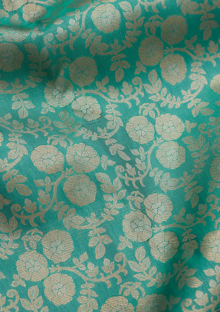 Sea Green Pure Silk Jaal Zariwork Saree With Matching Blouse Piece