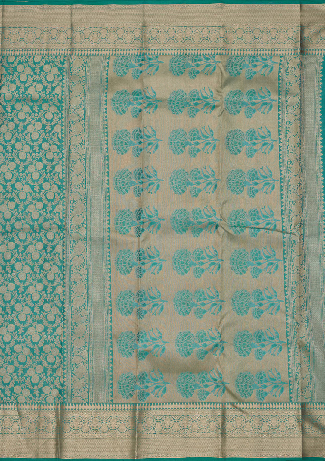 Sea Green Pure Silk Jaal Zariwork Saree With Matching Blouse Piece