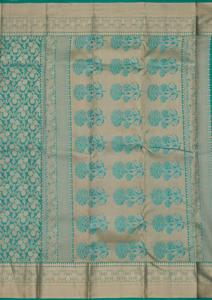 Sea Green Pure Silk Jaal Zariwork Saree With Matching Blouse Piece