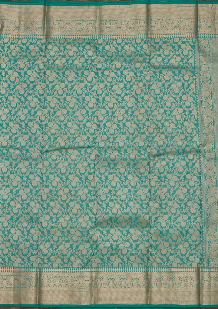 Sea Green Pure Silk Jaal Zariwork Saree With Matching Blouse Piece