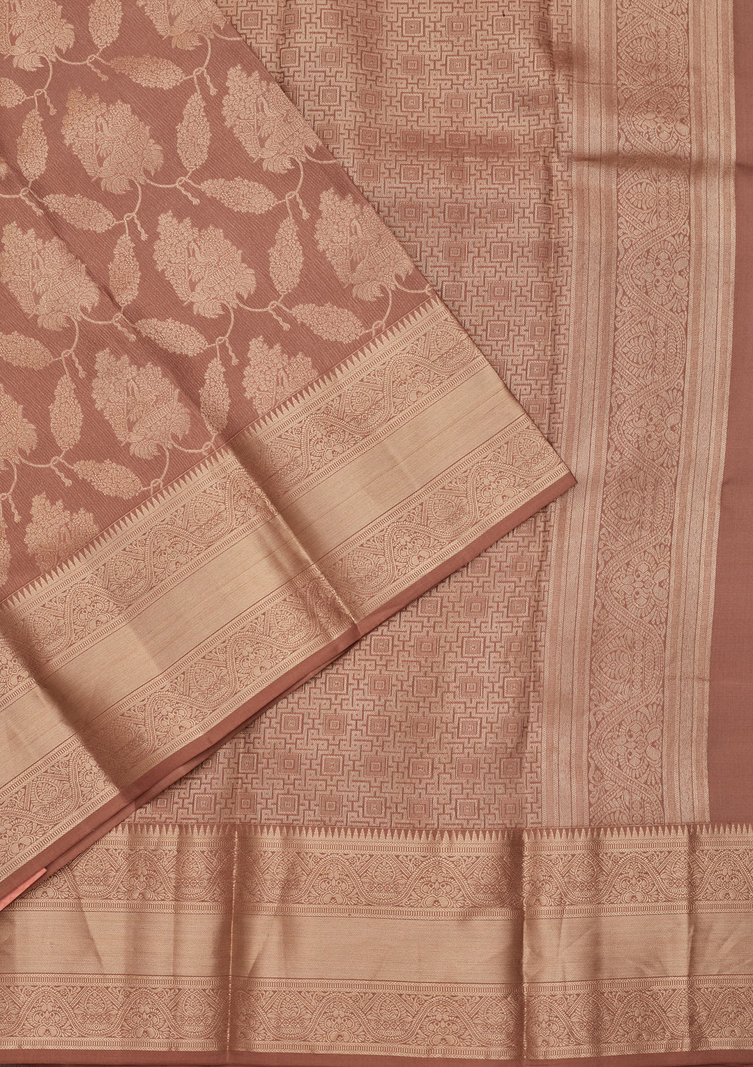 Beige Pure Silk Jaal Zariwork Saree With Matching Blouse Piece