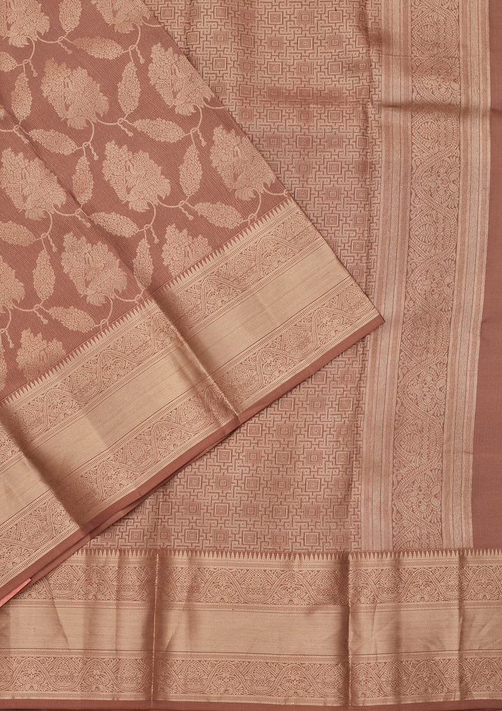 Beige Pure Silk Jaal Zariwork Saree With Matching Blouse Piece