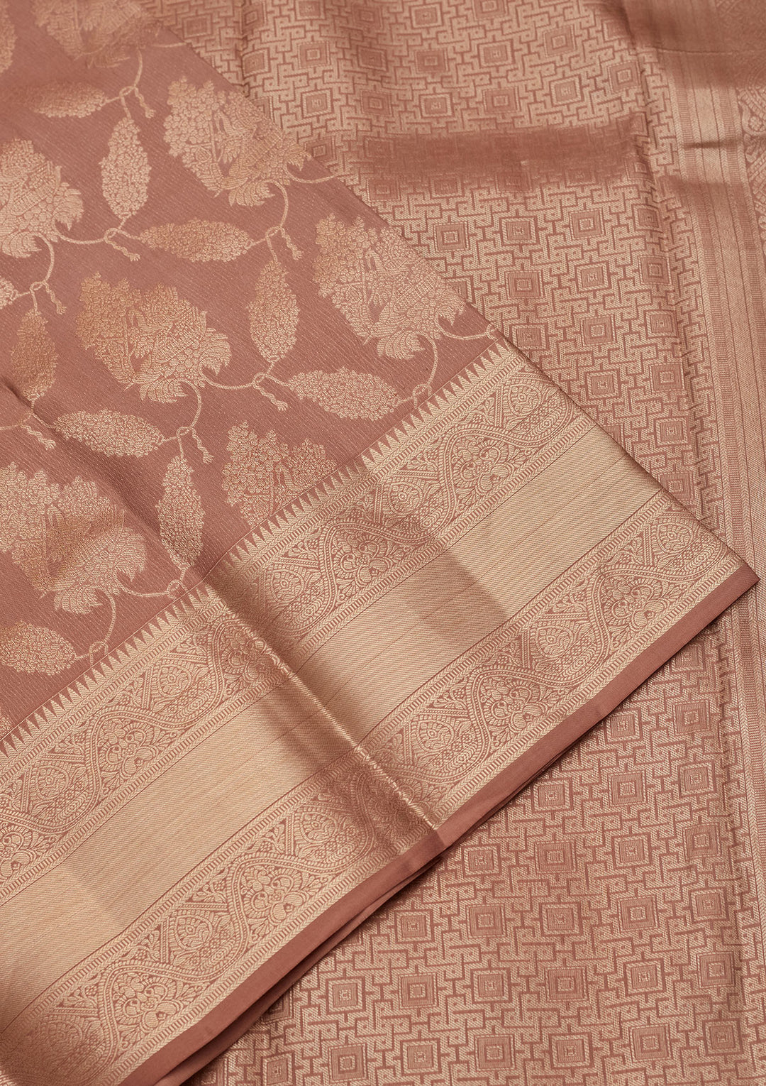 Beige Pure Silk Jaal Zariwork Saree With Matching Blouse Piece