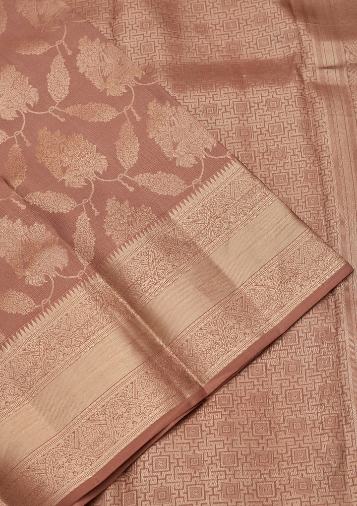 Beige Pure Silk Jaal Zariwork Saree With Matching Blouse Piece