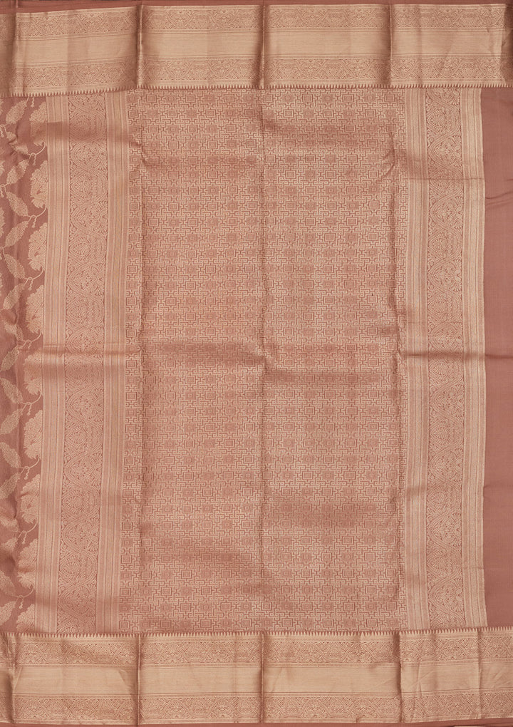 Beige Pure Silk Jaal Zariwork Saree With Matching Blouse Piece