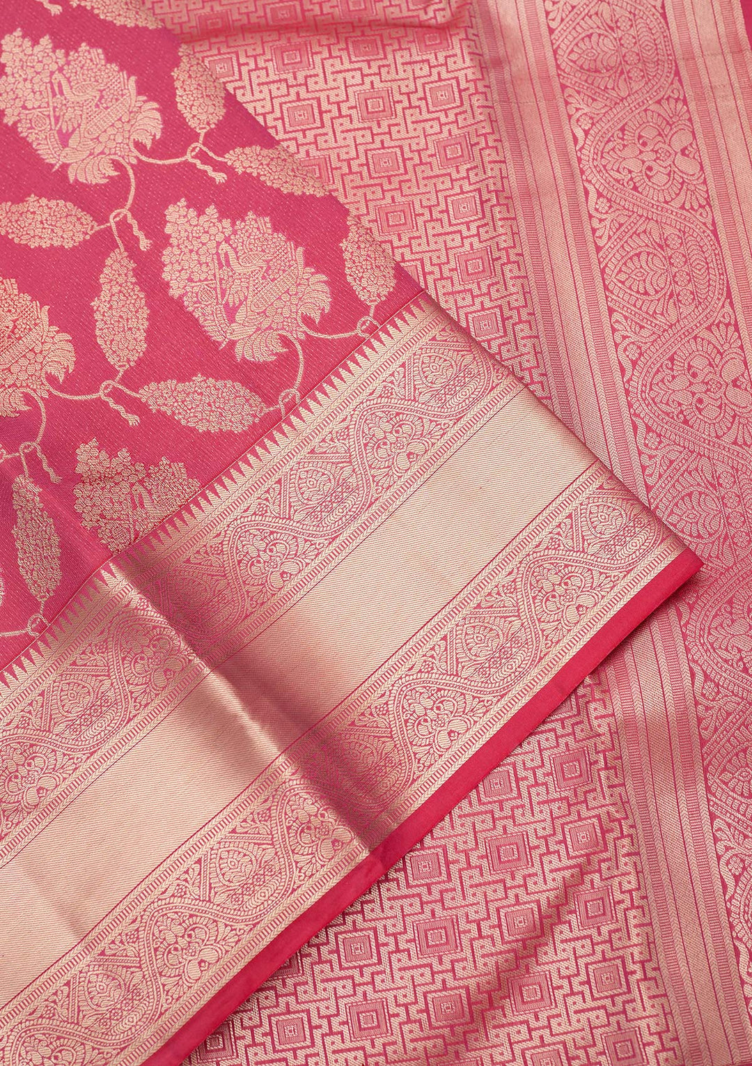 Pink Silk Jaal Gold Zariwork Saree With Matching Blouse Piece