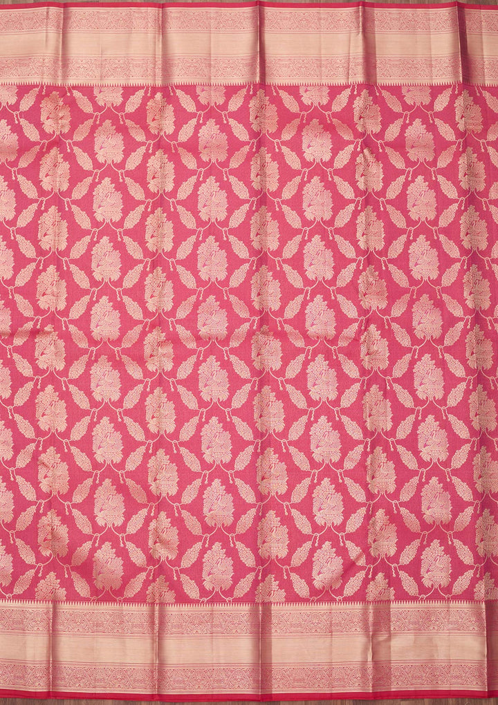 Pink Silk Jaal Gold Zariwork Saree With Matching Blouse Piece