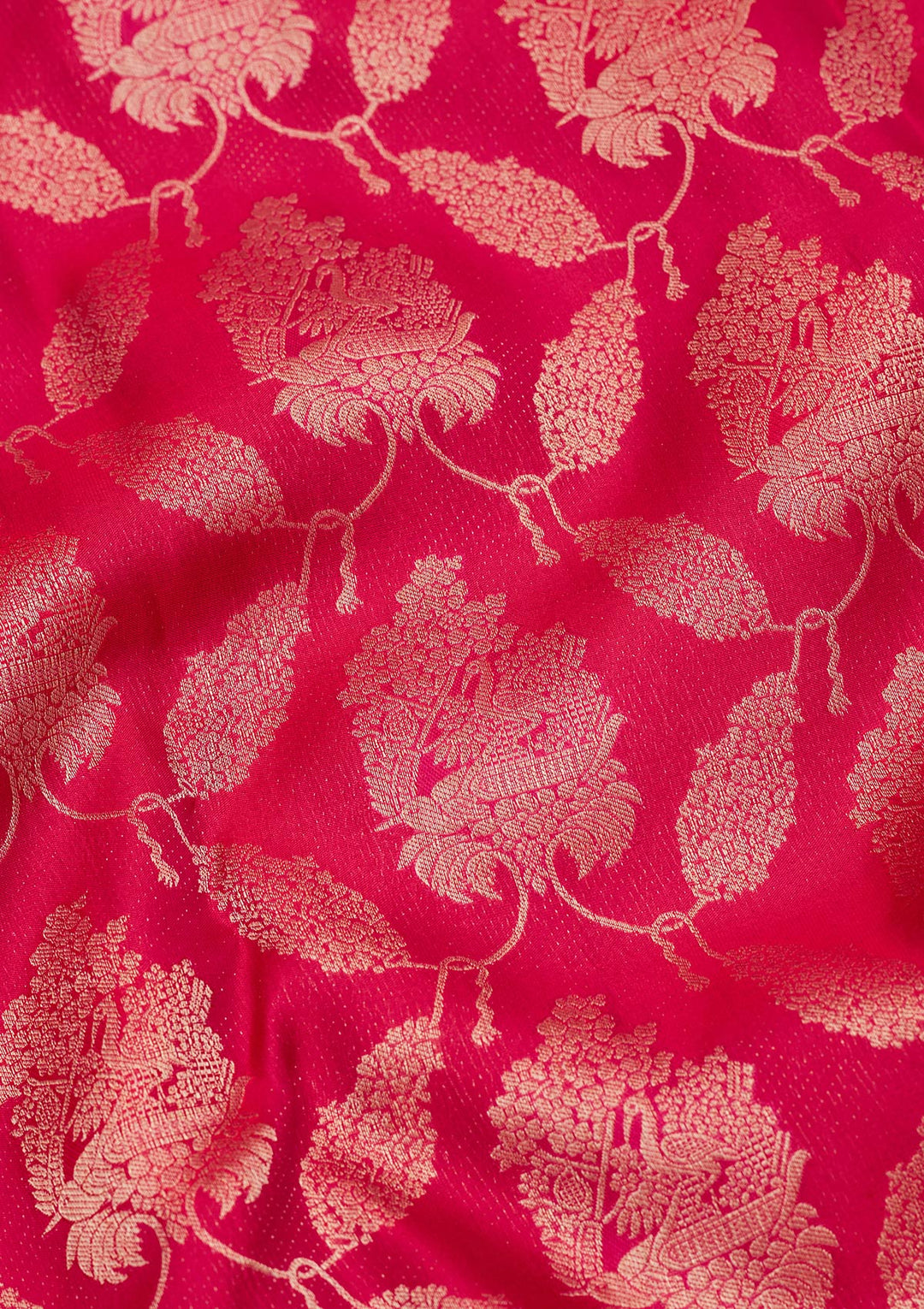 Rani Pink Pure Silk Jaal Zariwork Saree With Matching Blouse Piece