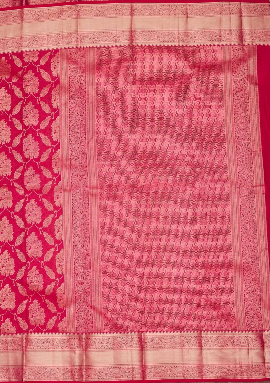 Rani Pink Pure Silk Jaal Zariwork Saree With Matching Blouse Piece