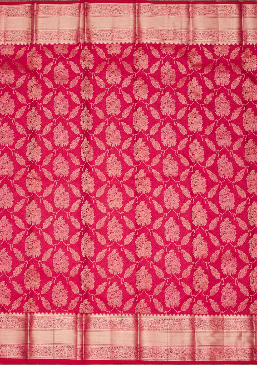 Rani Pink Pure Silk Jaal Zariwork Saree With Matching Blouse Piece