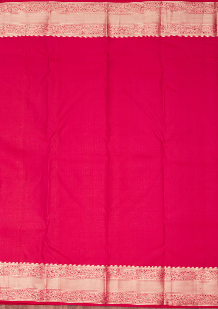 Rani Pink Pure Silk Jaal Zariwork Saree With Matching Blouse Piece