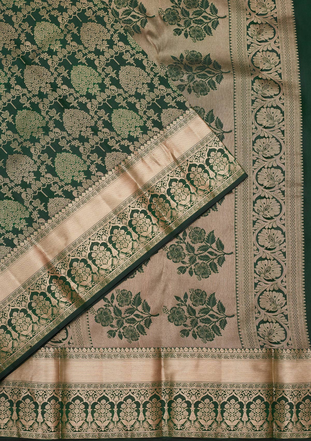 Bottle Green Silk Jaal Saree With Matching Blouse Piece