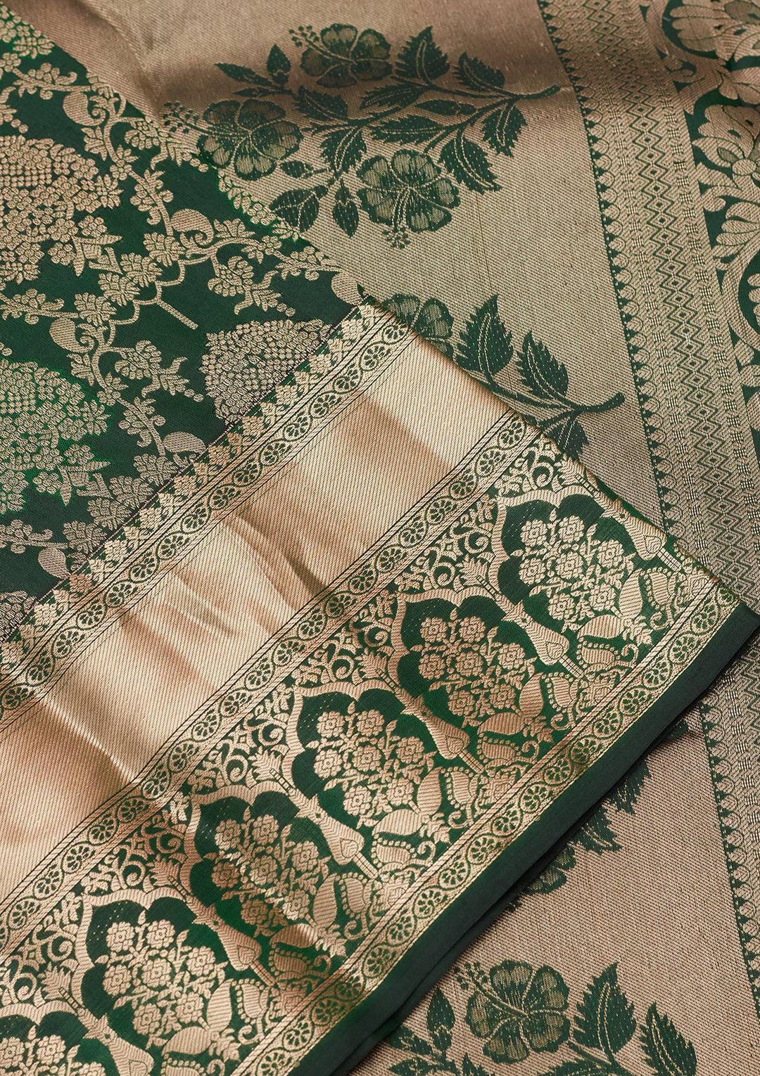 Bottle Green Silk Jaal Saree With Matching Blouse Piece