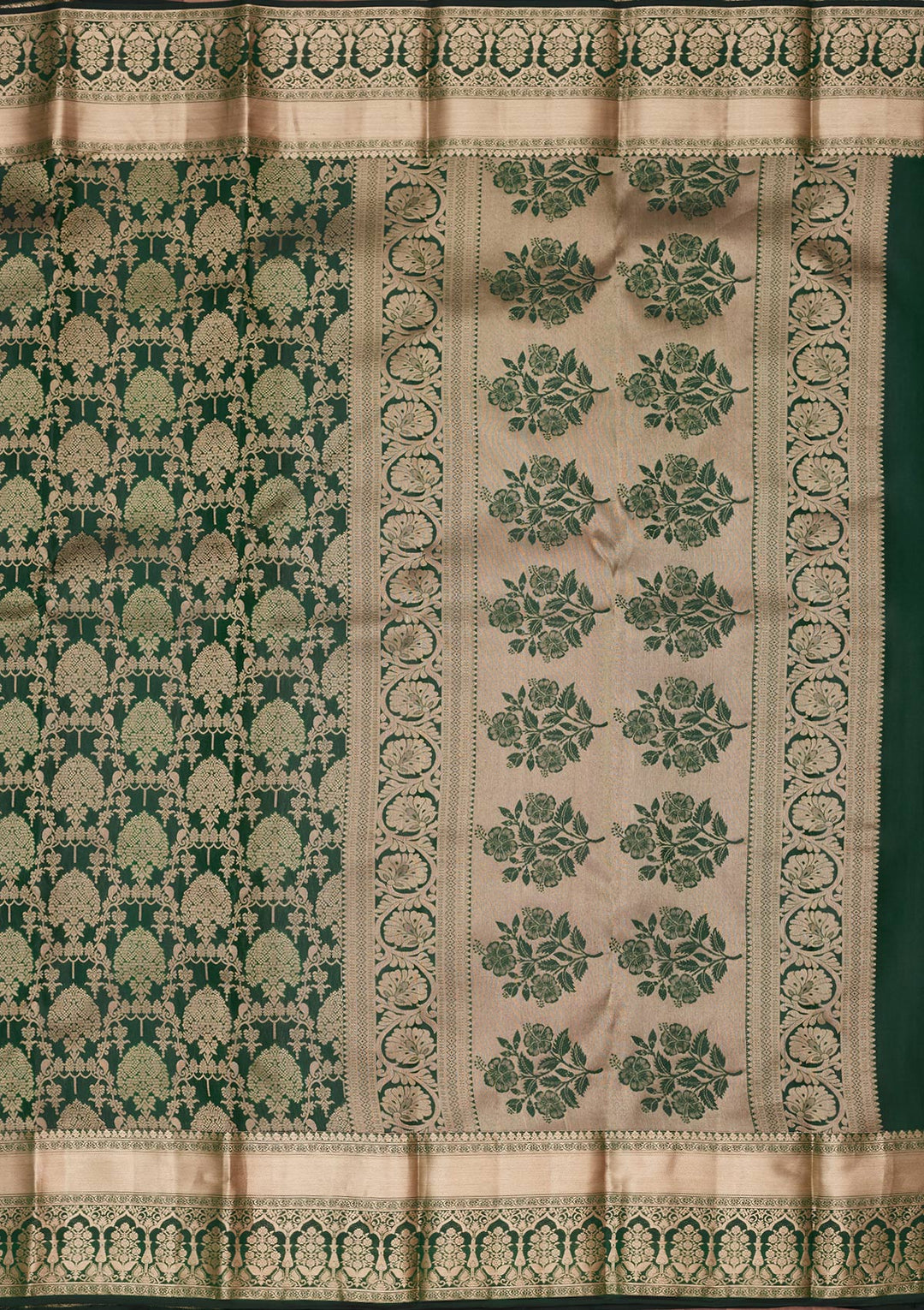 Bottle Green Silk Jaal Saree With Matching Blouse Piece