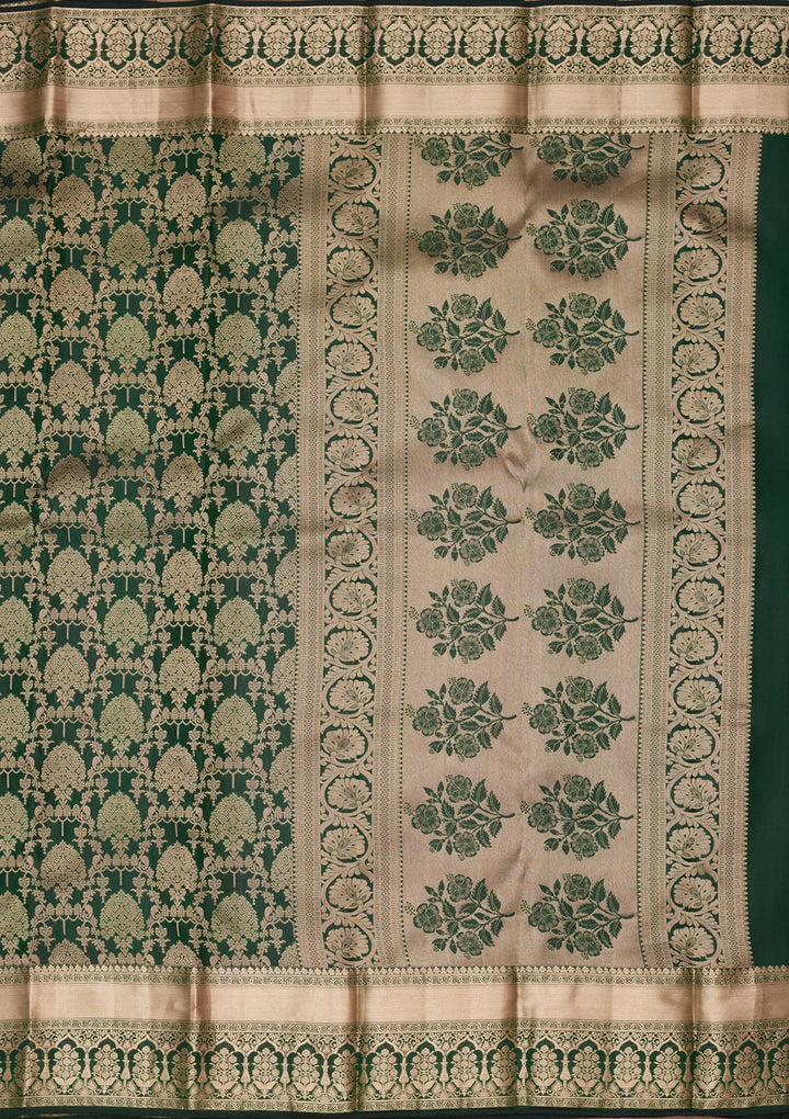 Bottle Green Silk Jaal Saree With Matching Blouse Piece