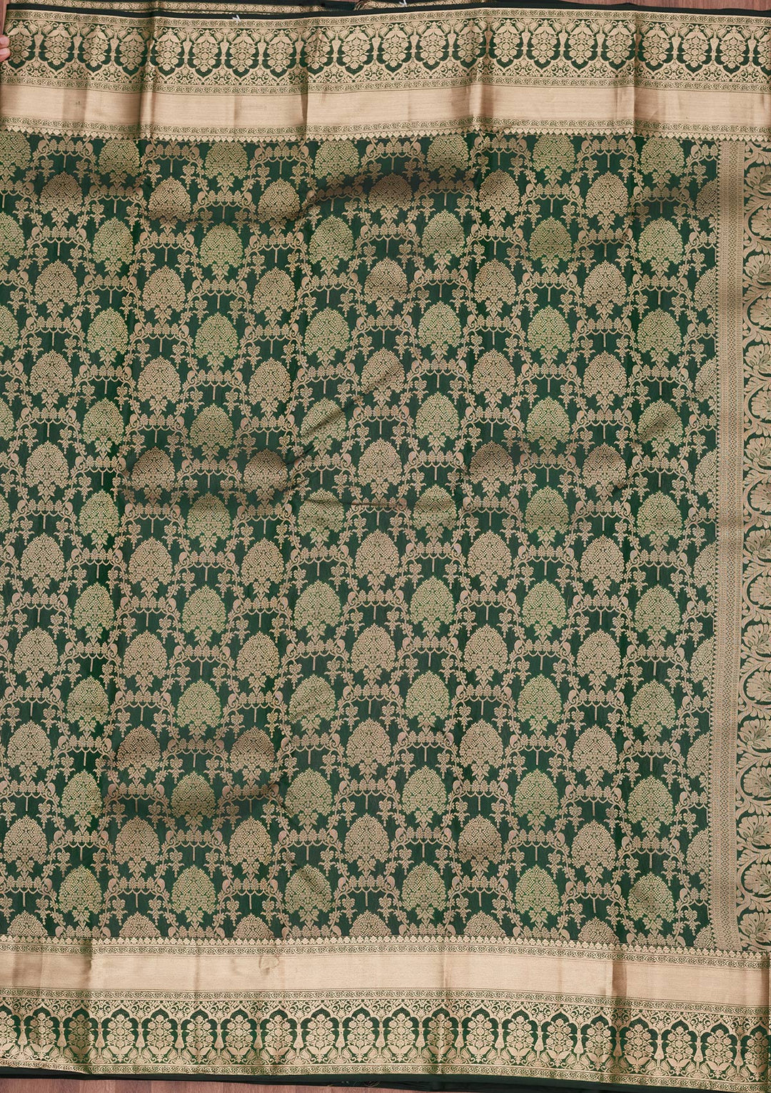 Bottle Green Silk Jaal Saree With Matching Blouse Piece