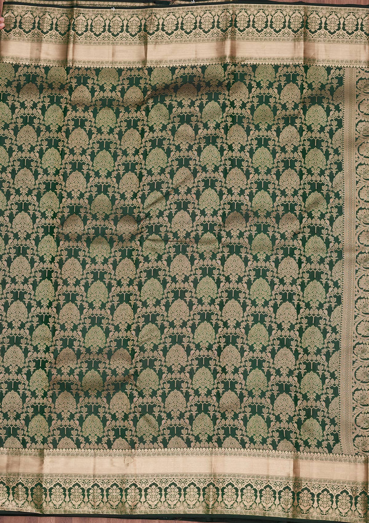 Bottle Green Silk Jaal Saree With Matching Blouse Piece