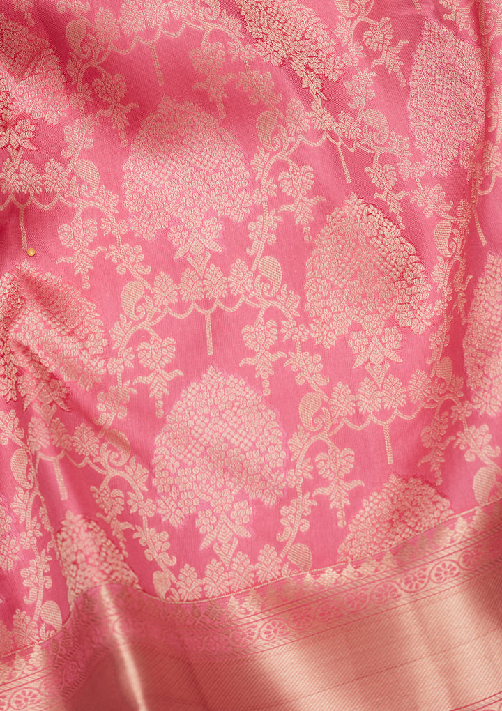 Onion Pink Silk Jaal Saree With Matching Blouse Piece