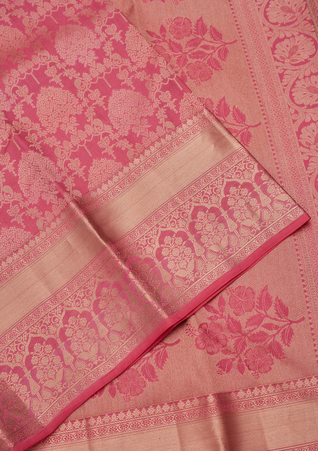 Onion Pink Silk Jaal Saree With Matching Blouse Piece