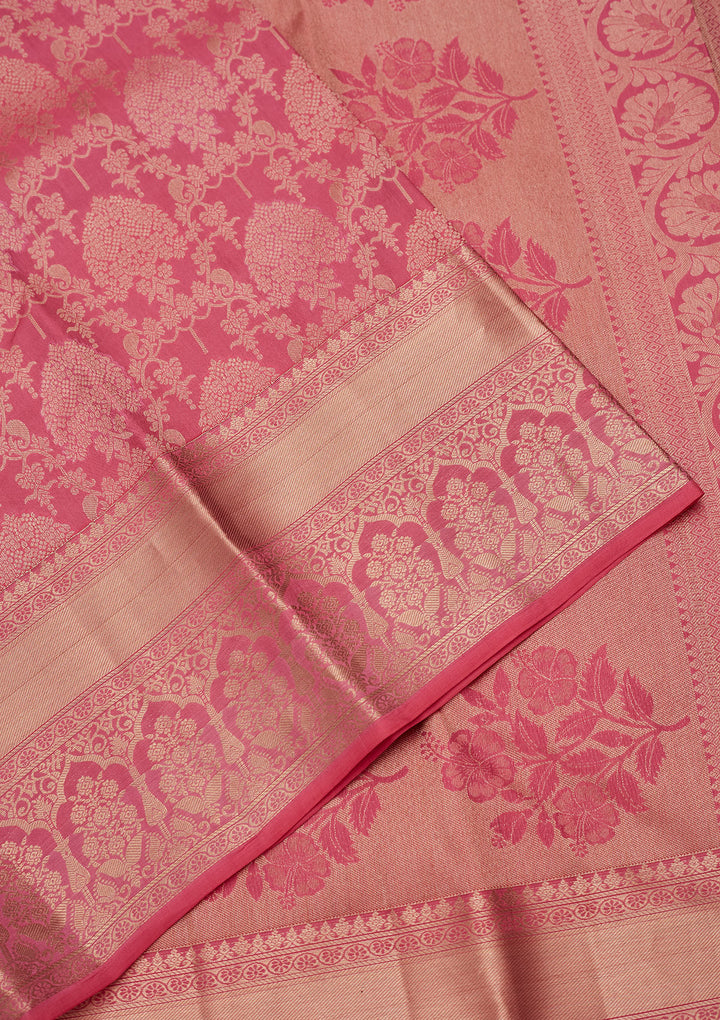 Onion Pink Silk Jaal Saree With Matching Blouse Piece