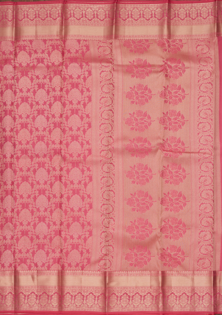 Onion Pink Silk Jaal Saree With Matching Blouse Piece