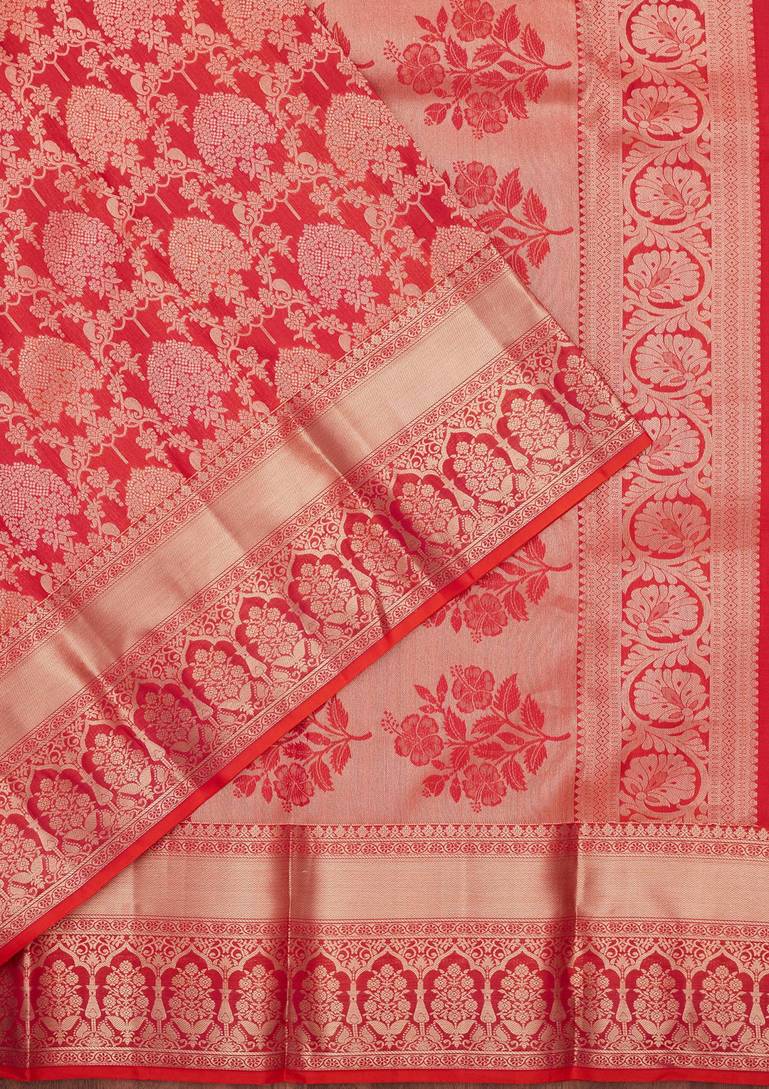 Orange Pure Silk Jaal Zariwork Saree With Matching Blouse Piece