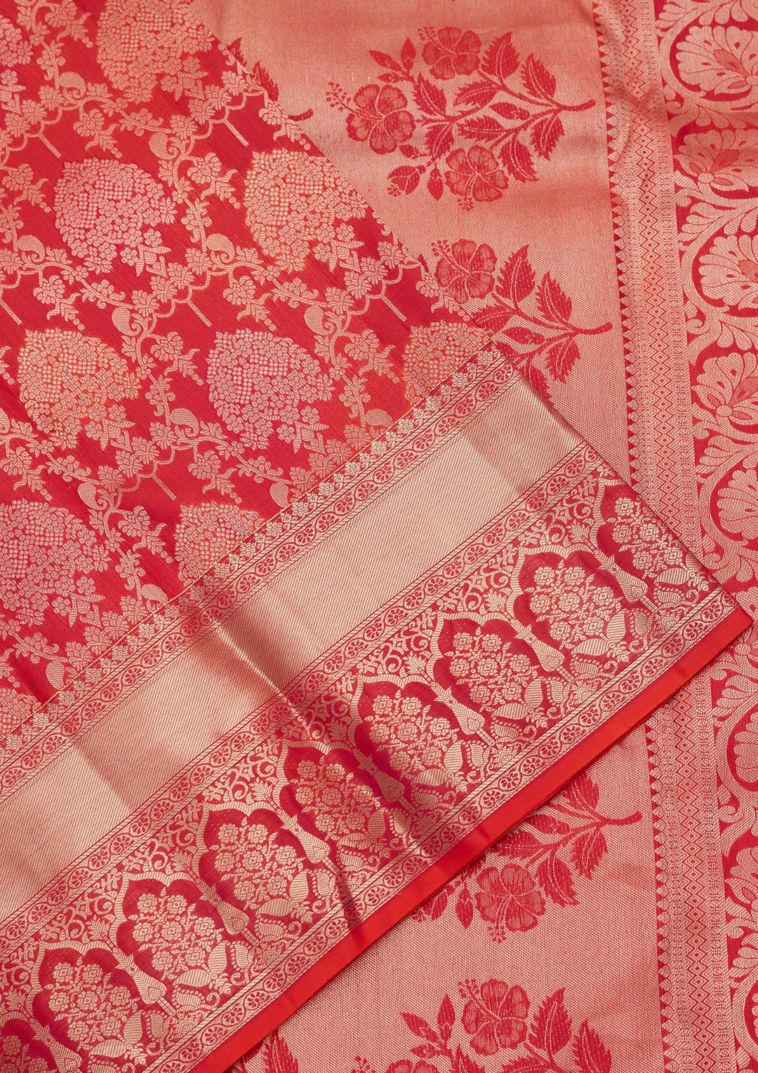 Orange Pure Silk Jaal Zariwork Saree With Matching Blouse Piece