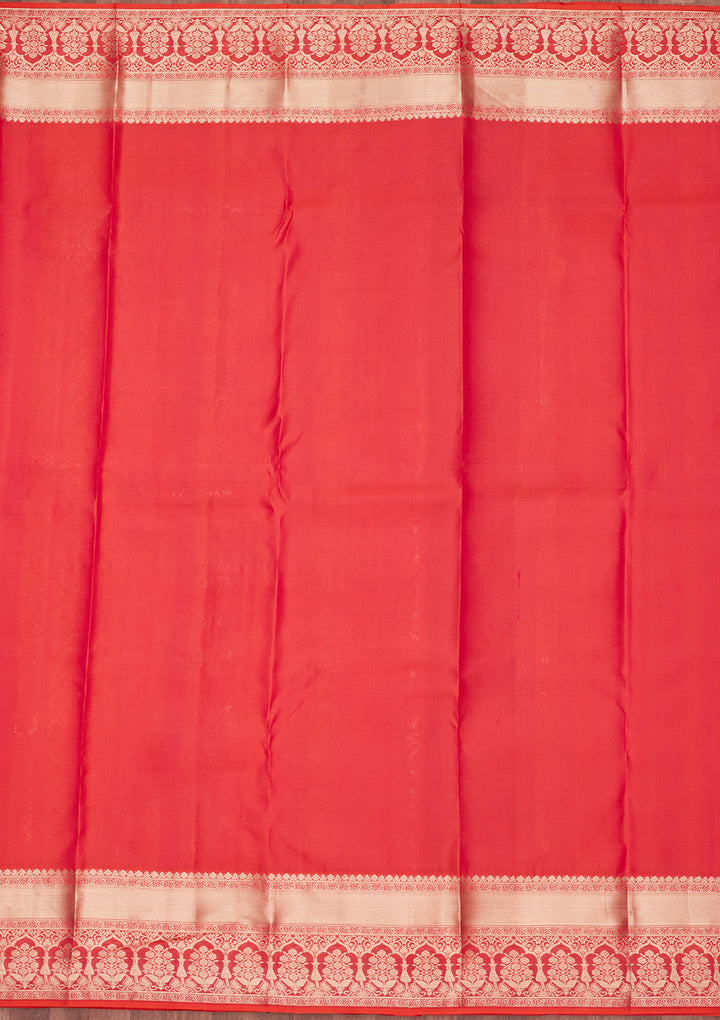 Orange Pure Silk Jaal Zariwork Saree With Matching Blouse Piece