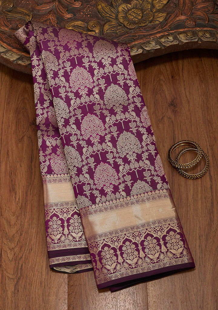 Purple Silk Jaal Saree With Matching Blouse Piece