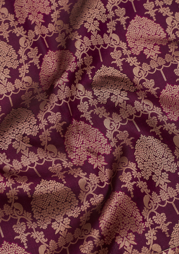 Purple Silk Jaal Saree With Matching Blouse Piece