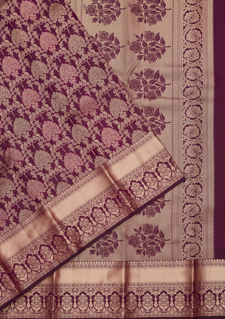Purple Silk Jaal Saree With Matching Blouse Piece