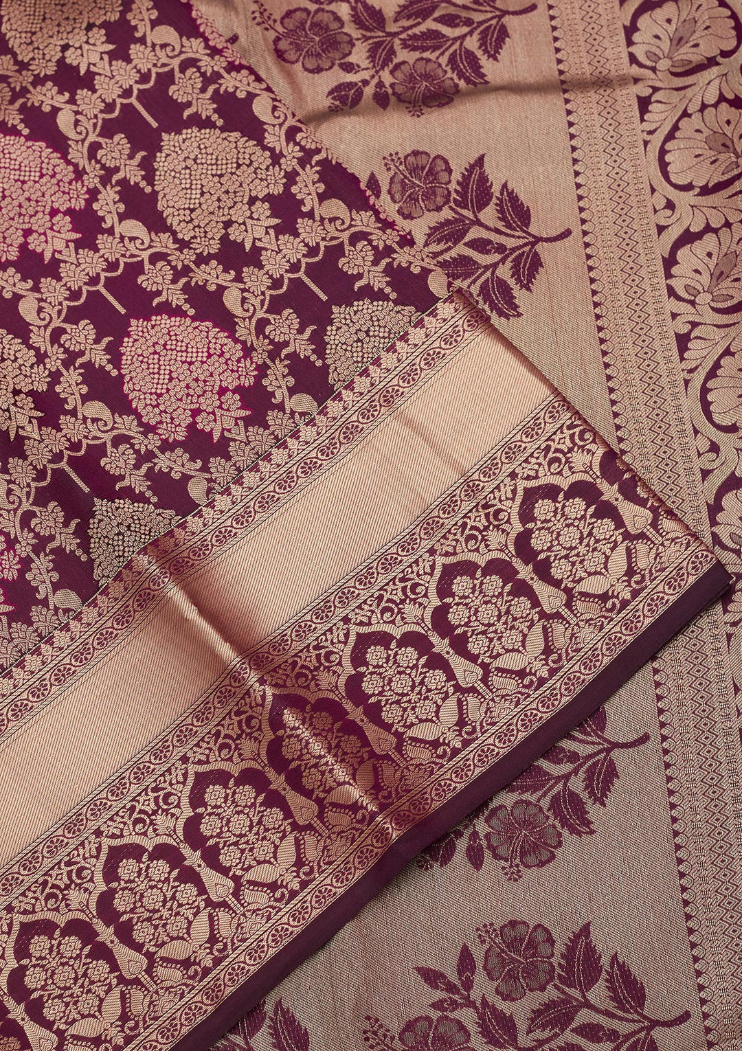 Purple Silk Jaal Saree With Matching Blouse Piece