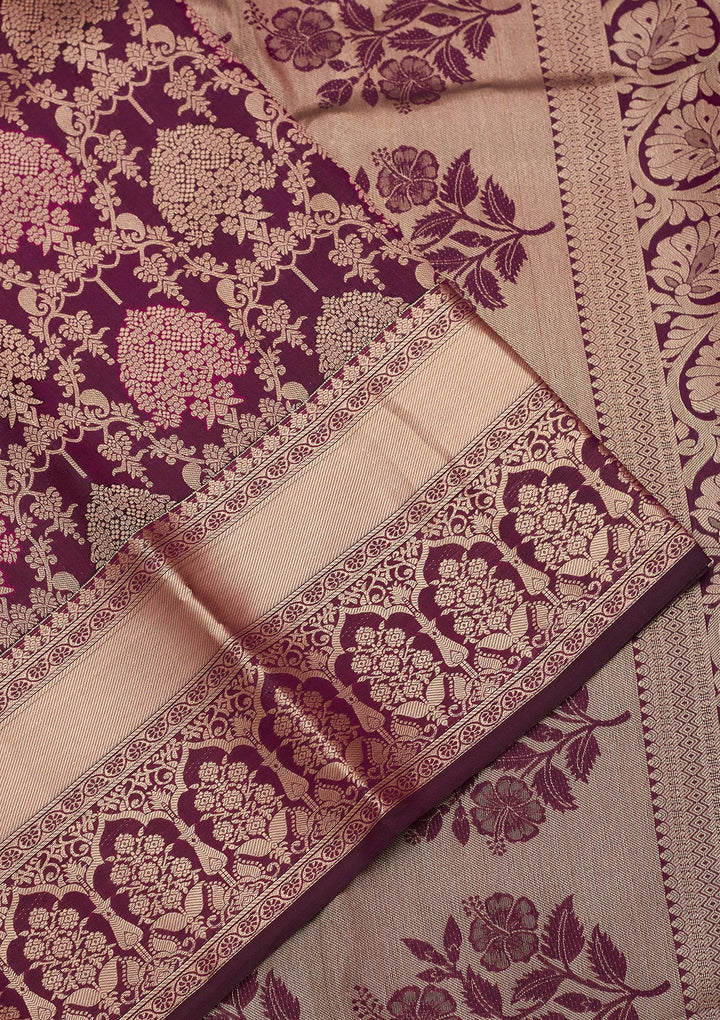 Purple Silk Jaal Saree With Matching Blouse Piece