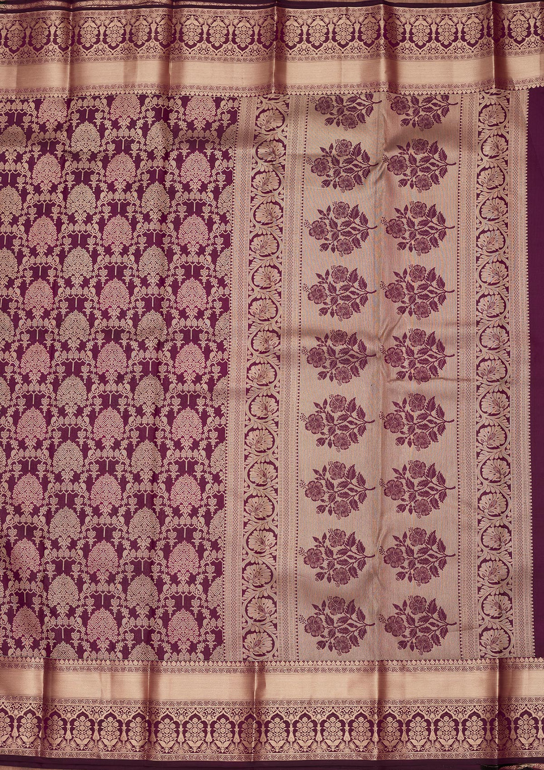 Purple Silk Jaal Saree With Matching Blouse Piece
