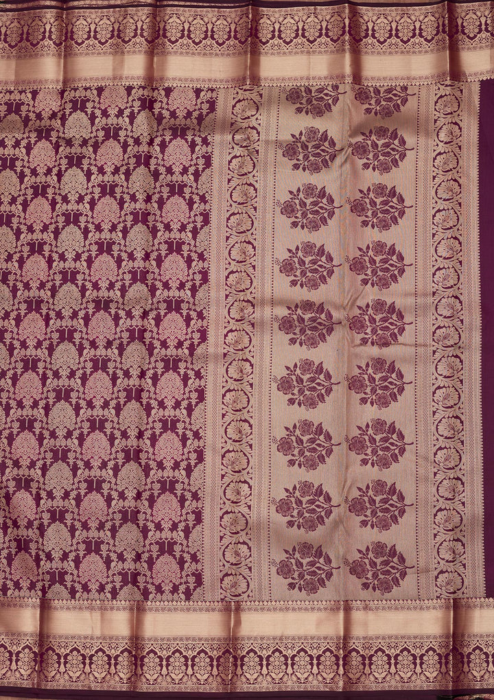 Purple Silk Jaal Saree With Matching Blouse Piece