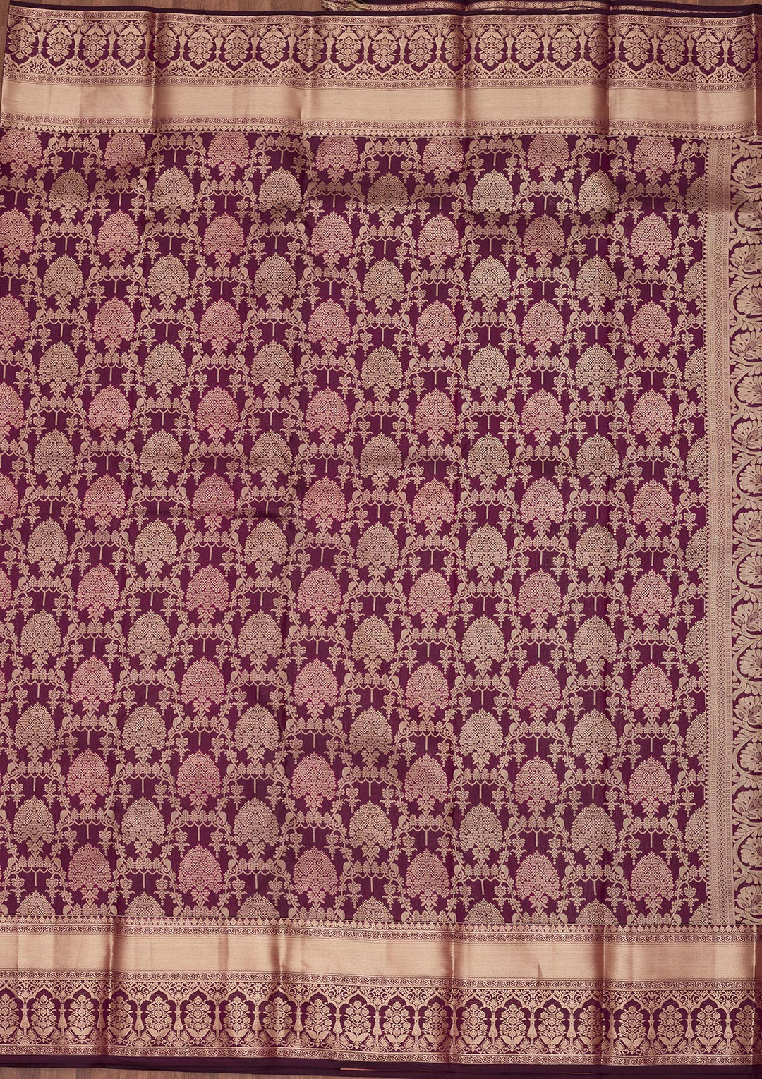 Purple Silk Jaal Saree With Matching Blouse Piece