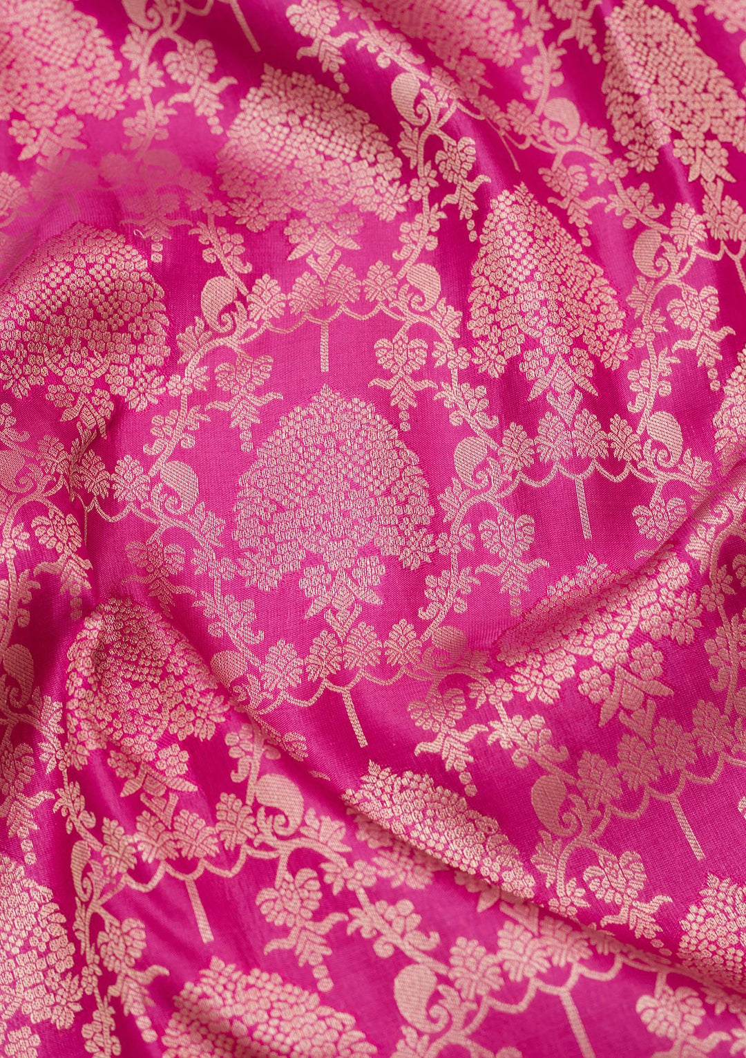Rani Pink Pure Silk Jaal Zariwork Saree With Matching Blouse Piece