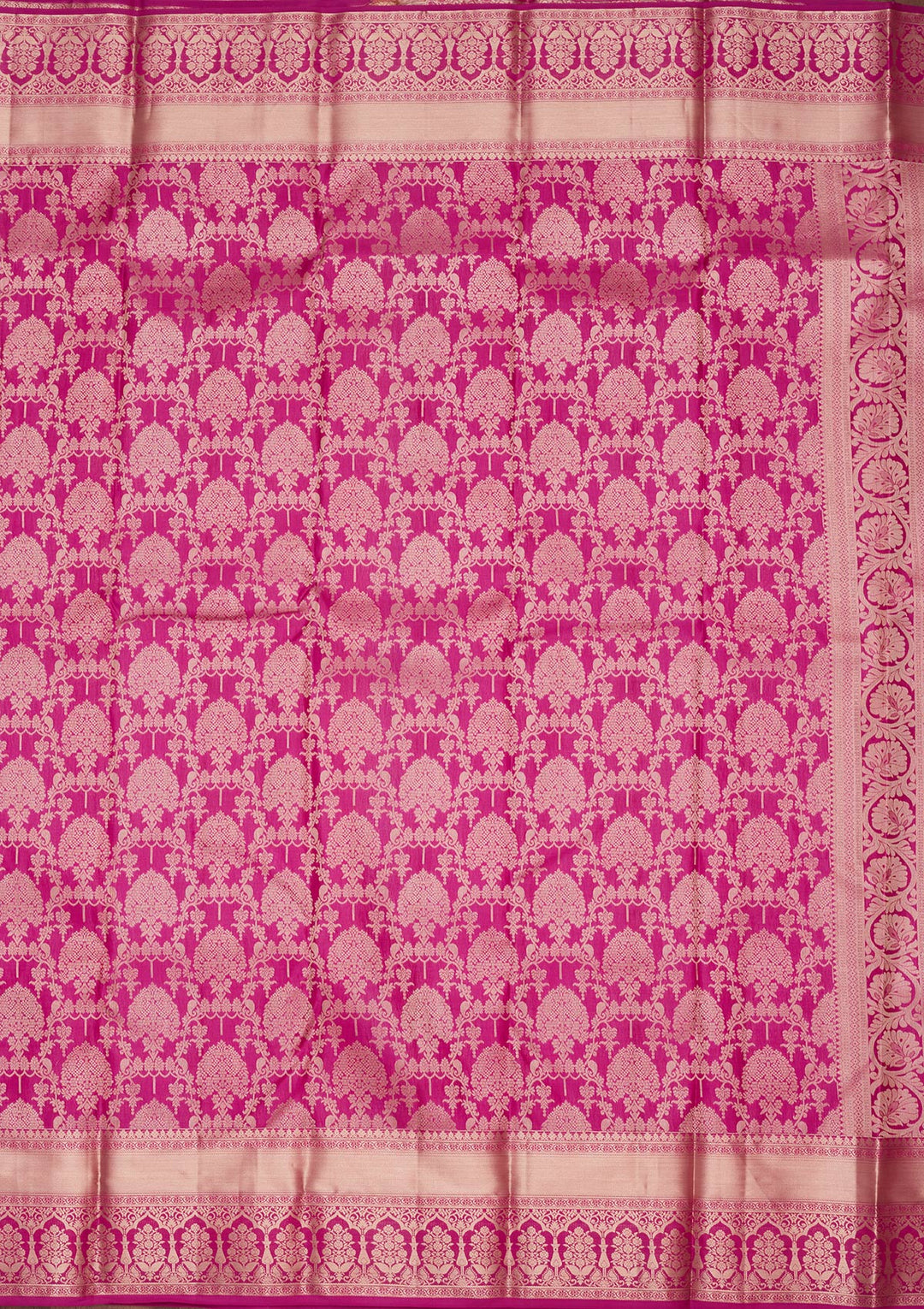 Rani Pink Pure Silk Jaal Zariwork Saree With Matching Blouse Piece