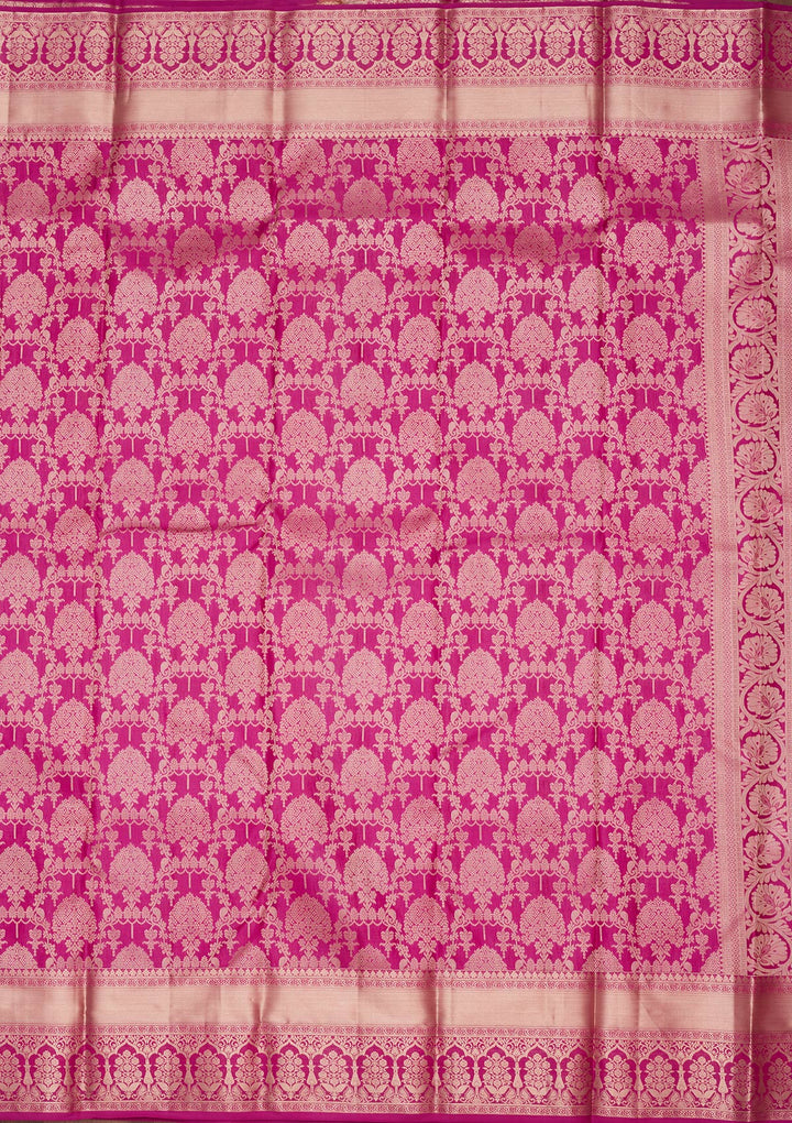 Rani Pink Pure Silk Jaal Zariwork Saree With Matching Blouse Piece