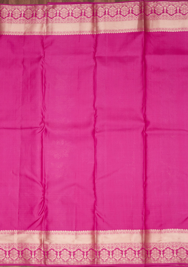Rani Pink Pure Silk Jaal Zariwork Saree With Matching Blouse Piece