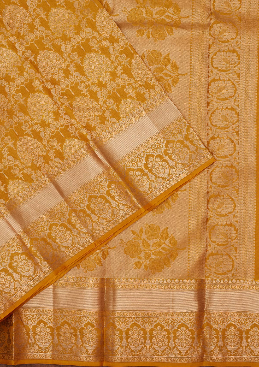 Yellow Pure Silk Jaal Zariwork Saree With Matching Blouse Piece
