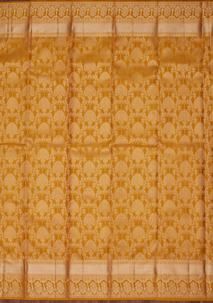 Yellow Pure Silk Jaal Zariwork Saree With Matching Blouse Piece